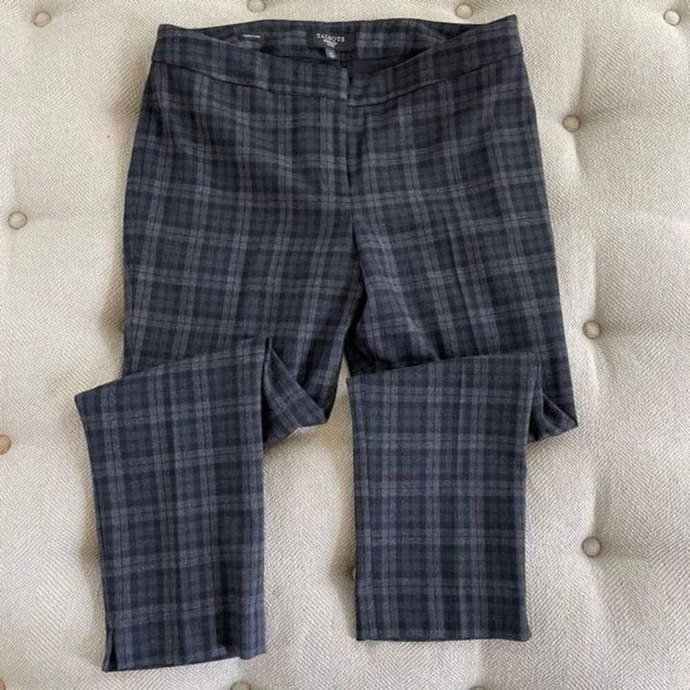 Talbots Plaid Wool Blend Ankle Pants Black Grey 12 Petite